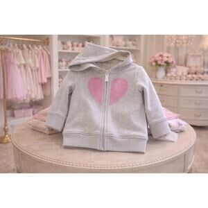 Carter’s Baby Girls Gray Zip Up Hoodie Pink Sequin Heart Size 12M NWT Fun Play